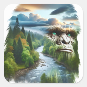 Bigfoot met dubbele belichting in de natuur vierkante sticker