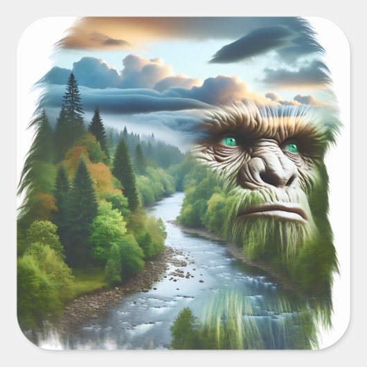 Bigfoot met dubbele belichting in de natuur vierkante sticker (Voorkant)