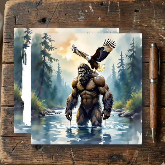 Bigfoot met een adelaar op zijn schouder