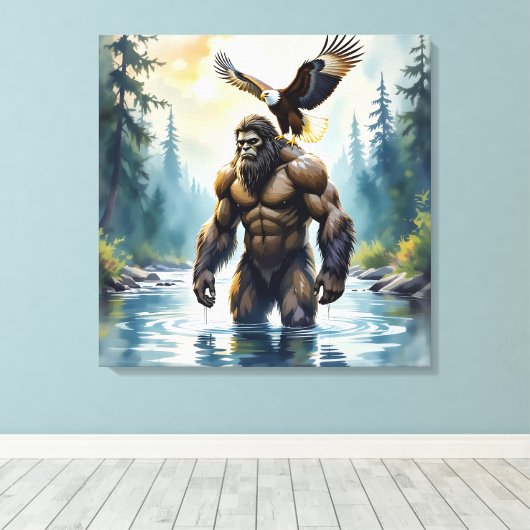 Bigfoot met een adelaar op zijn schouder  canvas afdruk (Insitu (Houten vloer))