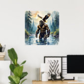 Bigfoot met een adelaar op zijn schouder poster (Thuiskantoor)