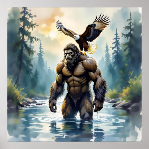 Bigfoot met een adelaar op zijn schouder poster