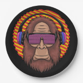 Bigfoot met een techno bril en hoofdtelefoon papieren bordje (Voorkant)