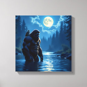 Bigfoot met een uil op zijn schouder canvas afdruk