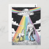 Bigfoot met eenhoorn en een ufo briefkaart (Voorkant / Achterkant)