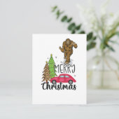 Bigfoot met Kerstboom en rode auto Feestdagenkaart (Staand voorkant)