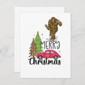 Bigfoot met Kerstboom en rode auto Feestdagenkaart (Voorkant / Achterkant)
