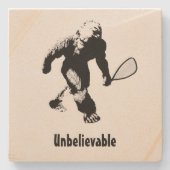 Bigfoot met Racquetball Racket en tekst Stenen Onderzetter (Voorkant)