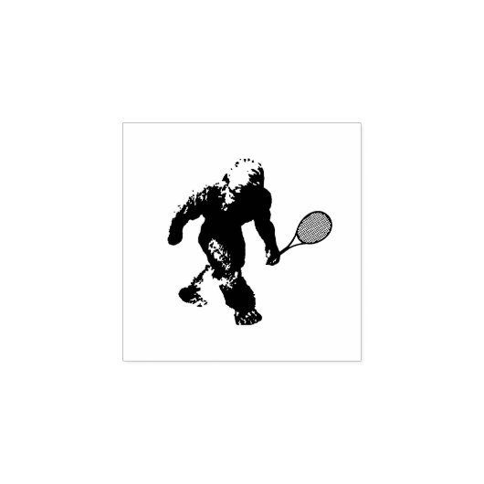 Bigfoot met tennisracket silhouet rubberstempel (Afrduk)