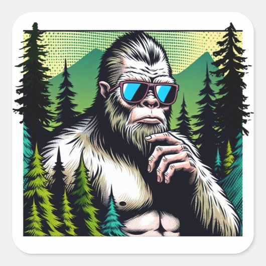 Bigfoot met zonnebril Verbergen in de Bossen Vierkante Sticker (Voorkant)