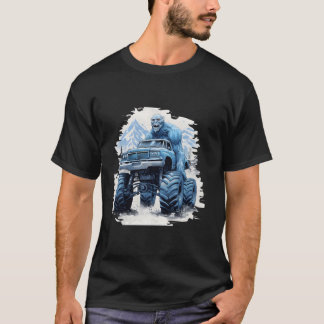 Bigfoot Monster Truck Blauwe Sneeuw Berg Rijden L T-shirt