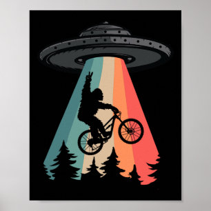Bigfoot Mountainbike Ufo Alien Ontvoering T-shirt Poster