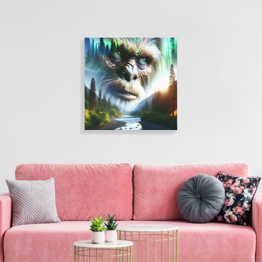Bigfoot, Mountains, River and Forest Canvas Afdruk (Insitu (Woonkamer))