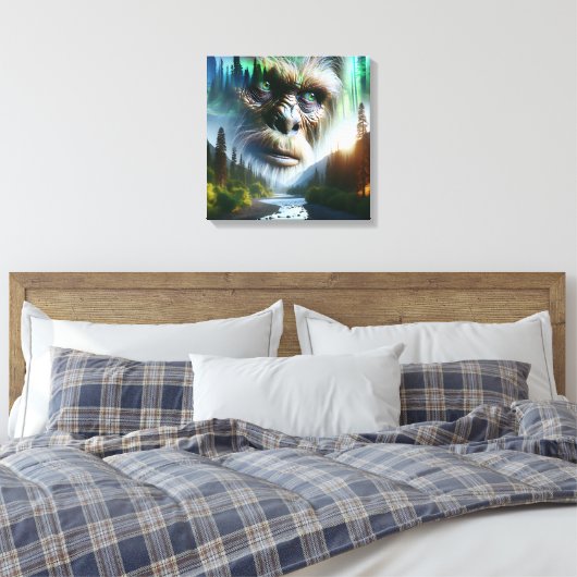 Bigfoot, Mountains, River and Forest Canvas Afdruk (Insitu (Slaapkamer))