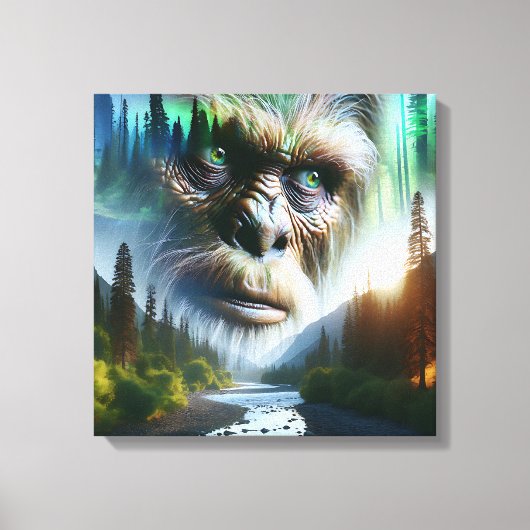 Bigfoot, Mountains, River and Forest Canvas Afdruk (Voorkant)