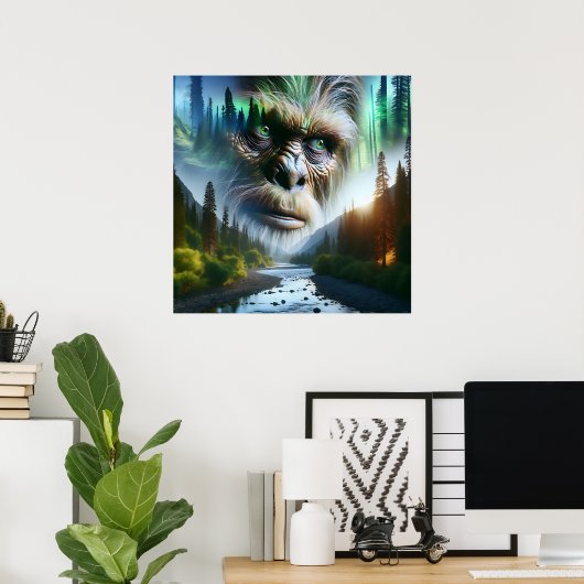 Bigfoot, Mountains, River and Forest Poster (Thuiskantoor)