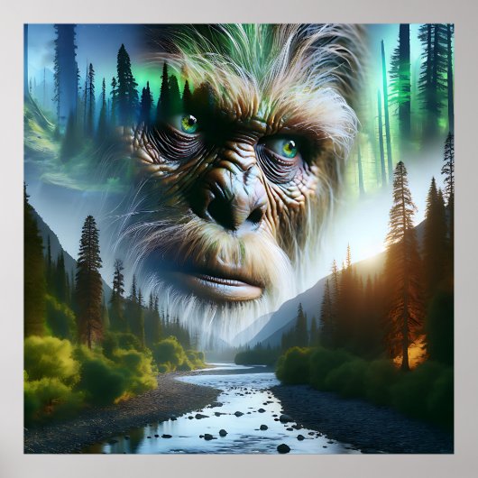 Bigfoot, Mountains, River and Forest Poster (Voorkant)
