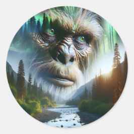 Bigfoot, Mountains, River and Forest Ronde Sticker