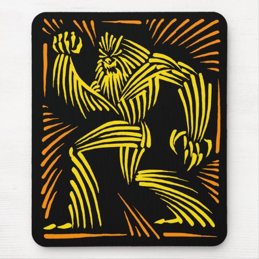 Bigfoot Mousepad Woodcut Graphic - Geel en Oranje Muismat (Voorkant)