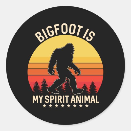 Bigfoot my Spirit Animal | Bigfoot Retro Ronde Sticker (Voorkant)
