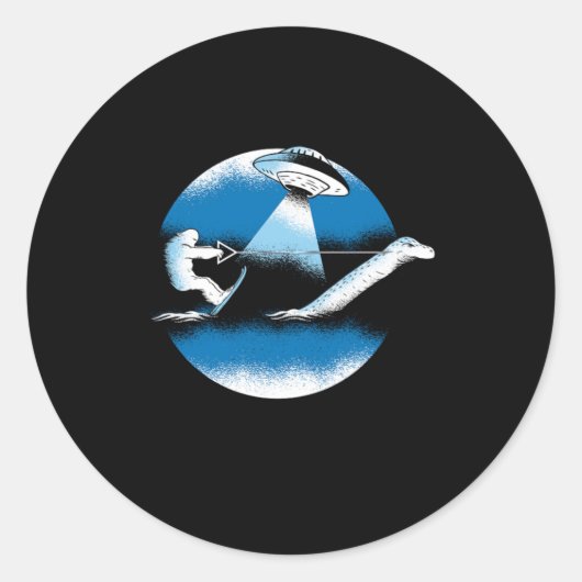 Bigfoot Nessie Loch Ness Monster UFO Alien Surfing Ronde Sticker (Voorkant)