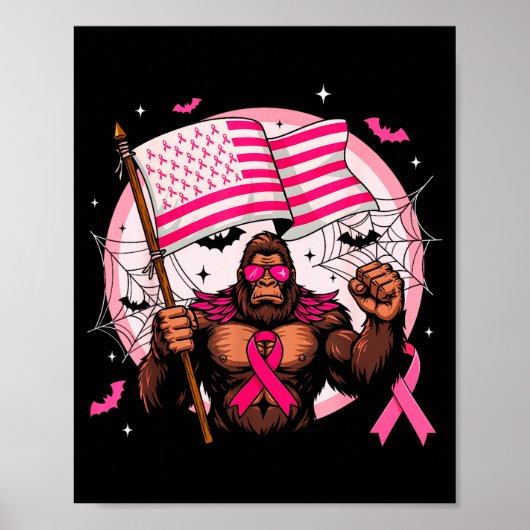 Bigfoot Nk Ribbon Breast Cancer Awareness Month Wo Poster (Voorkant)