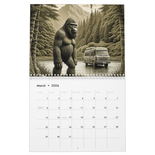Bigfoot of Sasquatch Cryptid Kalender (Mar 2026)