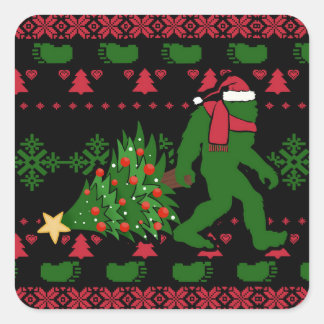 Bigfoot on knit background vierkante sticker