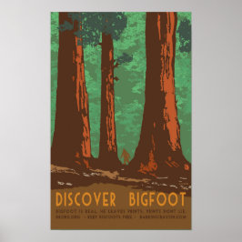 Bigfoot ontdekken in Redwood Forrest Poster