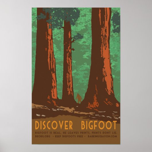 Bigfoot ontdekken in Redwood Forrest Poster (Voorkant)
