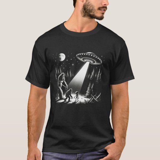 Bigfoot ontmoet Alien Bigfoot Full Moon Sasqua T-shirt (Voorkant)