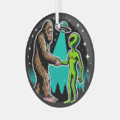 Bigfoot ontmoet buitenaards wezen glas ornament (Voorkant links)