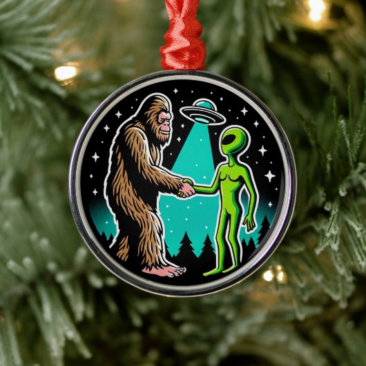 Bigfoot ontmoet buitenaards wezen metalen ornament (Boom)
