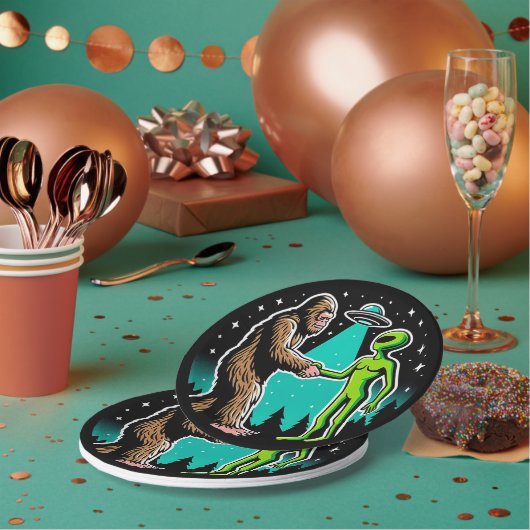 Bigfoot ontmoet buitenaards wezen papieren bordje (Multi)