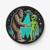 Bigfoot ontmoet buitenaards wezen papieren bordje (Voorkant)