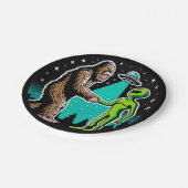 Bigfoot ontmoet buitenaards wezen papieren bordje (Gekanteld)