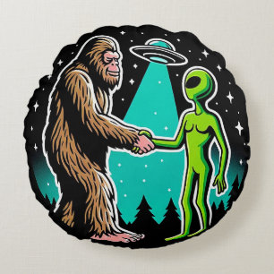Bigfoot ontmoet buitenaards wezen rond kussen