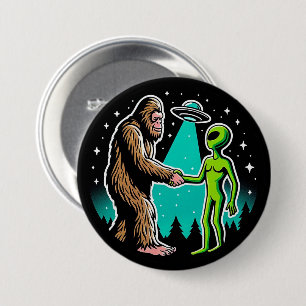 Bigfoot ontmoet buitenaards wezen ronde button 7,6 cm