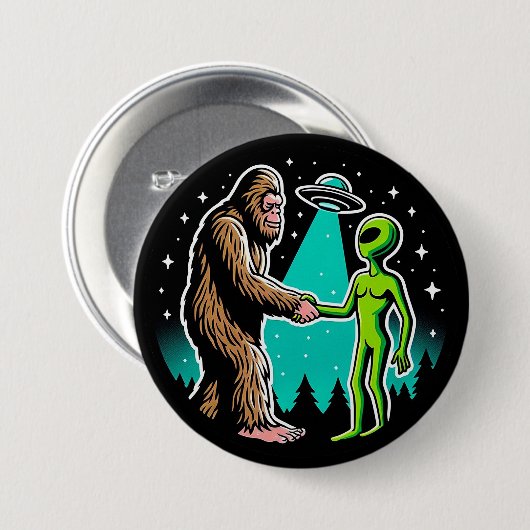 Bigfoot ontmoet buitenaards wezen ronde button 7,6 cm (Voorkant /achterkant)