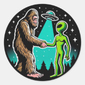 Bigfoot ontmoet buitenaards wezen ronde sticker (Voorkant)