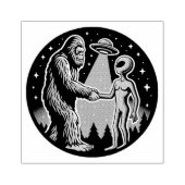 Bigfoot ontmoet buitenaards wezen rubberstempel (Afrduk)