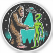 Bigfoot ontmoet buitenaards wezen sticker (Voorkant)