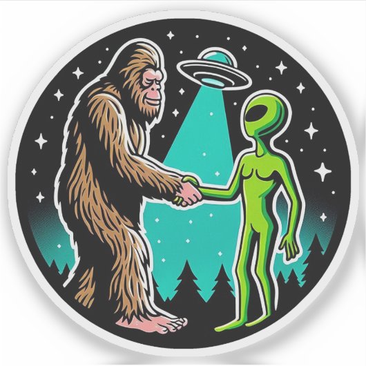 Bigfoot ontmoet buitenaards wezen sticker (Voorkant)