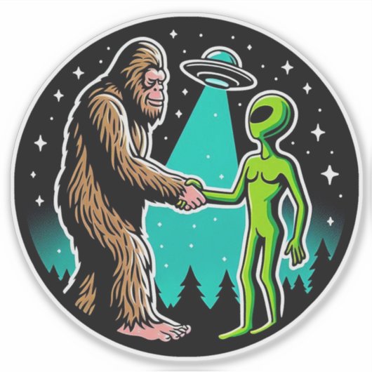 Bigfoot ontmoet buitenaards wezen sticker (Voorkant)