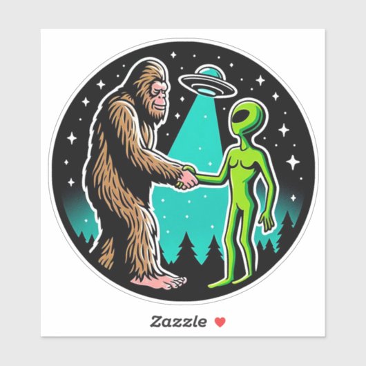 Bigfoot ontmoet buitenaards wezen sticker (Vel)