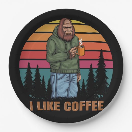 Bigfoot ontspannende drink koffie retro papieren bordje (Voorkant)