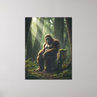 Bigfoot op de wc in het Bos Canvas Afdruk