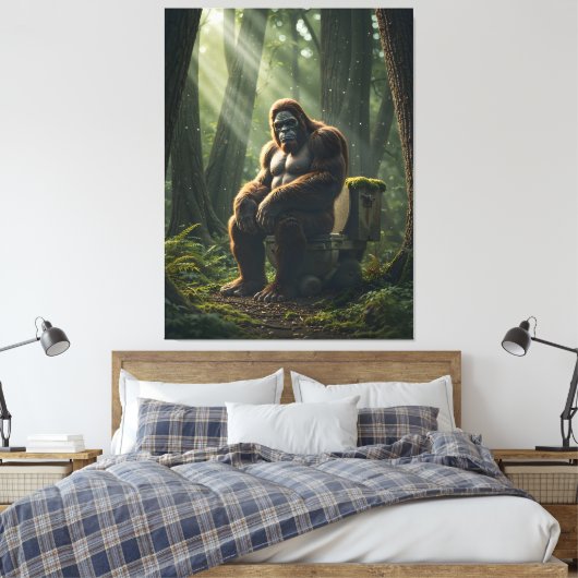 Bigfoot op de wc in het Bos Canvas Afdruk (Insitu (Slaapkamer))