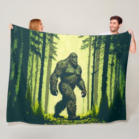 Bigfoot op een boswandeling Sasquatch Fleece Deken (In situ)