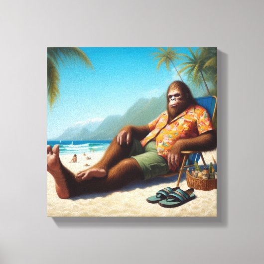 Bigfoot op het strand canvas afdruk (Voorkant)